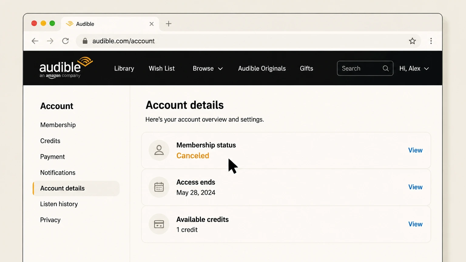 Audible web cancellation: Reach the confirmation page
