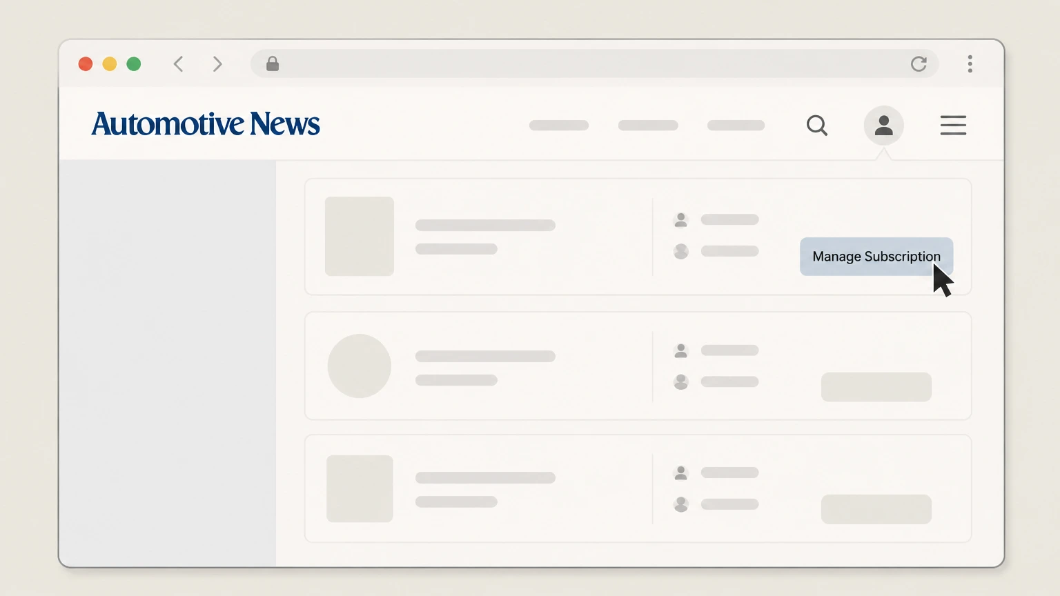 Automotive News Automotive News website account cancellation: Select “Manage Subscription” under Self Service