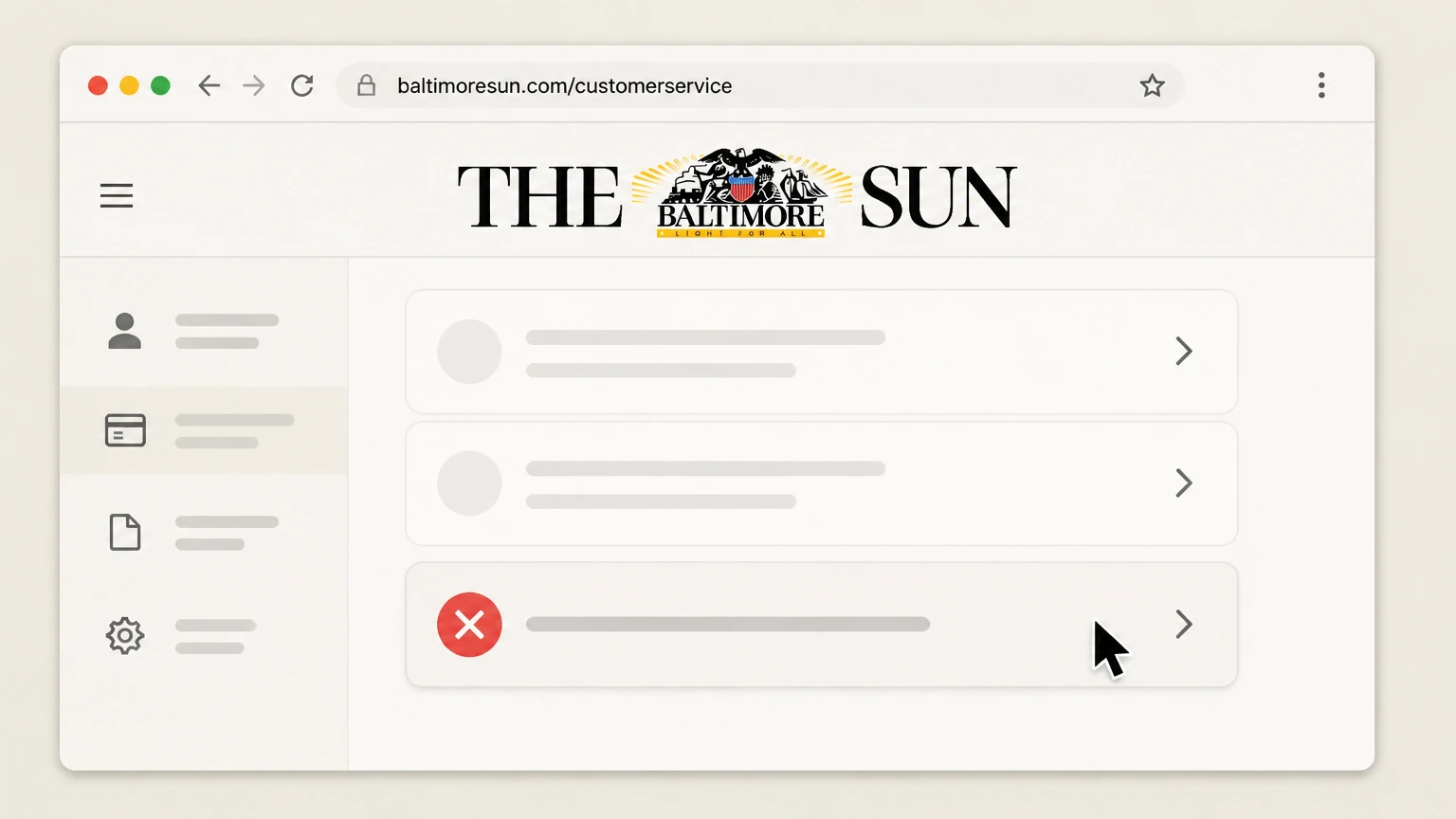 The Baltimore Sun Baltimore Sun online account cancellation: Select the Cancel Subscription option