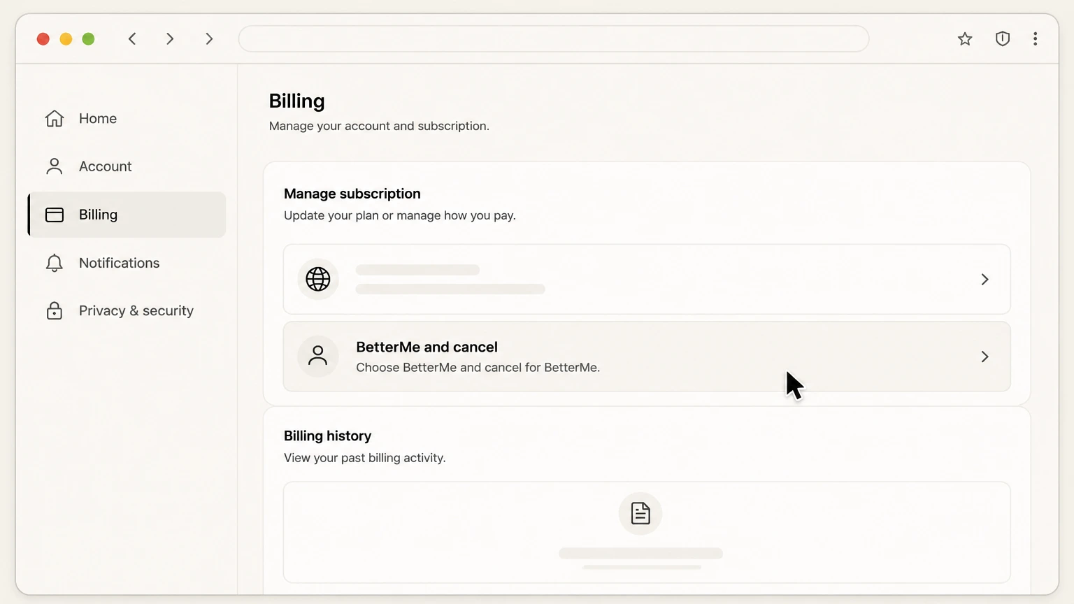 BetterMe web cancellation: Choose BetterMe and cancel