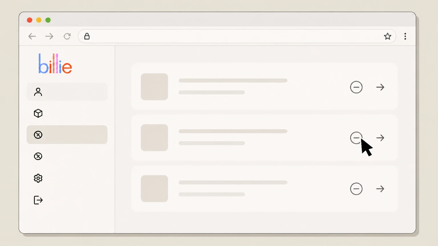 Billie Cancel from your Billie account on mybillie.com cancellation: Select the subscription item to cancel