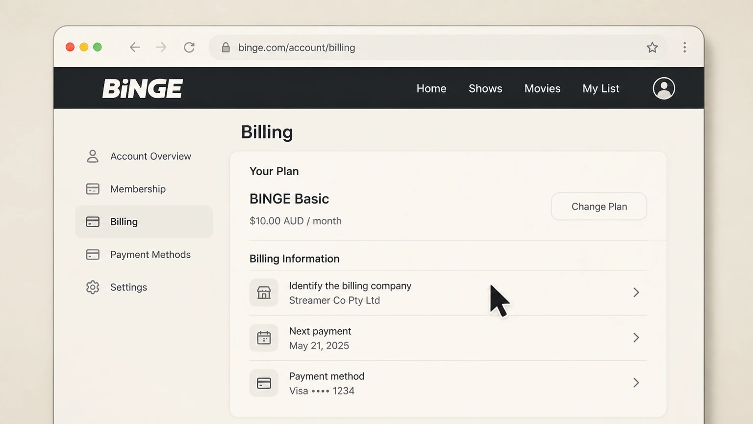 BINGE billing-partner cancellation: Identify the billing company