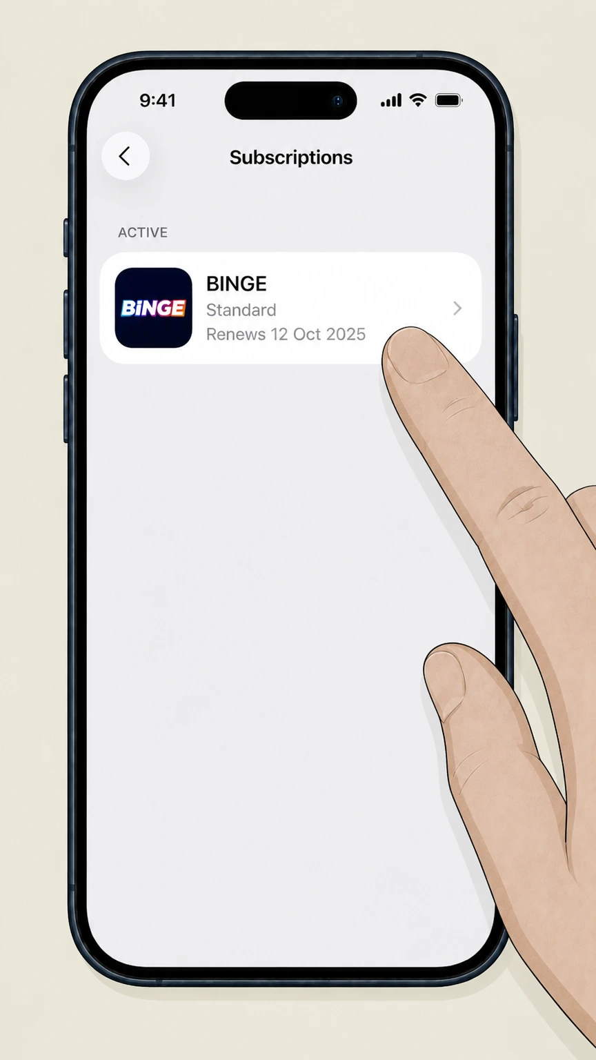 BINGE ios cancellation: Choose BINGE
