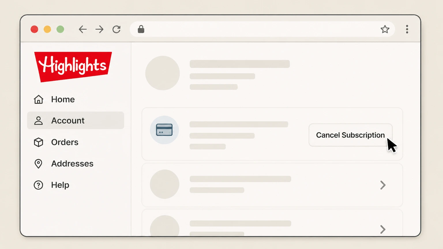 Bitsbox Bitsbox website (Grownup account) cancellation: Click the cancel option for the plan