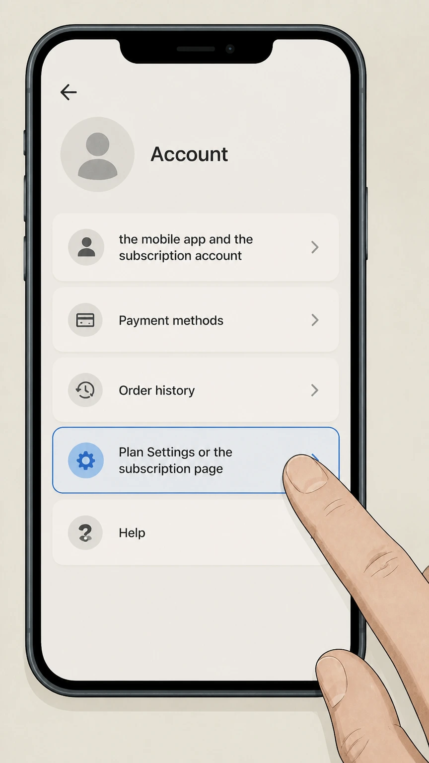 Blue Apron mobile-app cancellation: Open Plan Settings or the subscription page