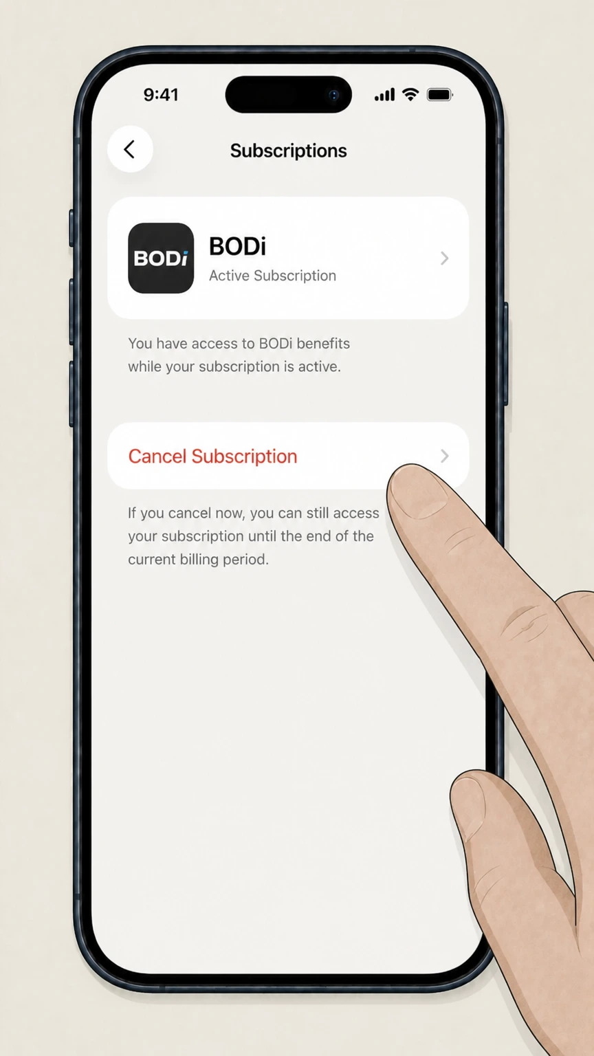 BODi ios cancellation: Tap Cancel Subscription and confirm