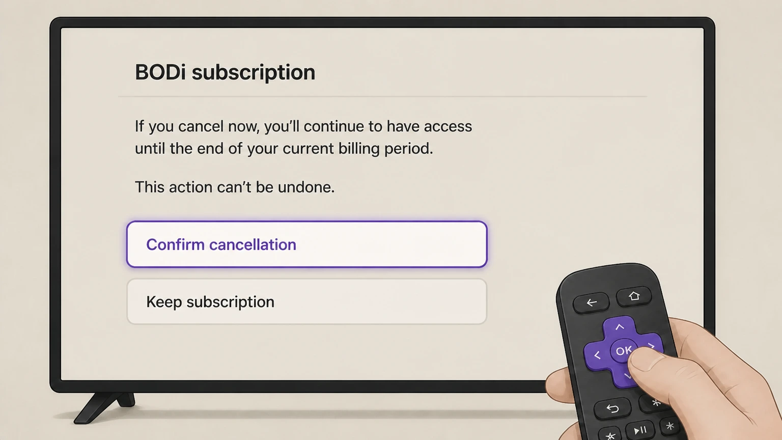 BODi roku cancellation: Confirm cancellation