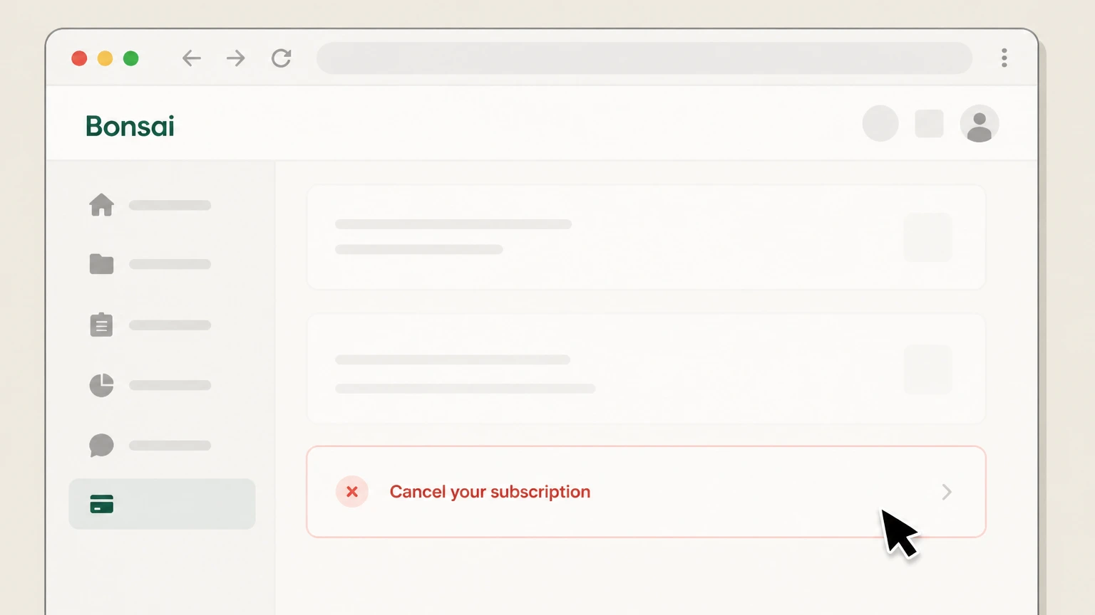 Bonsai Bonsai account: Select Cancel your subscription