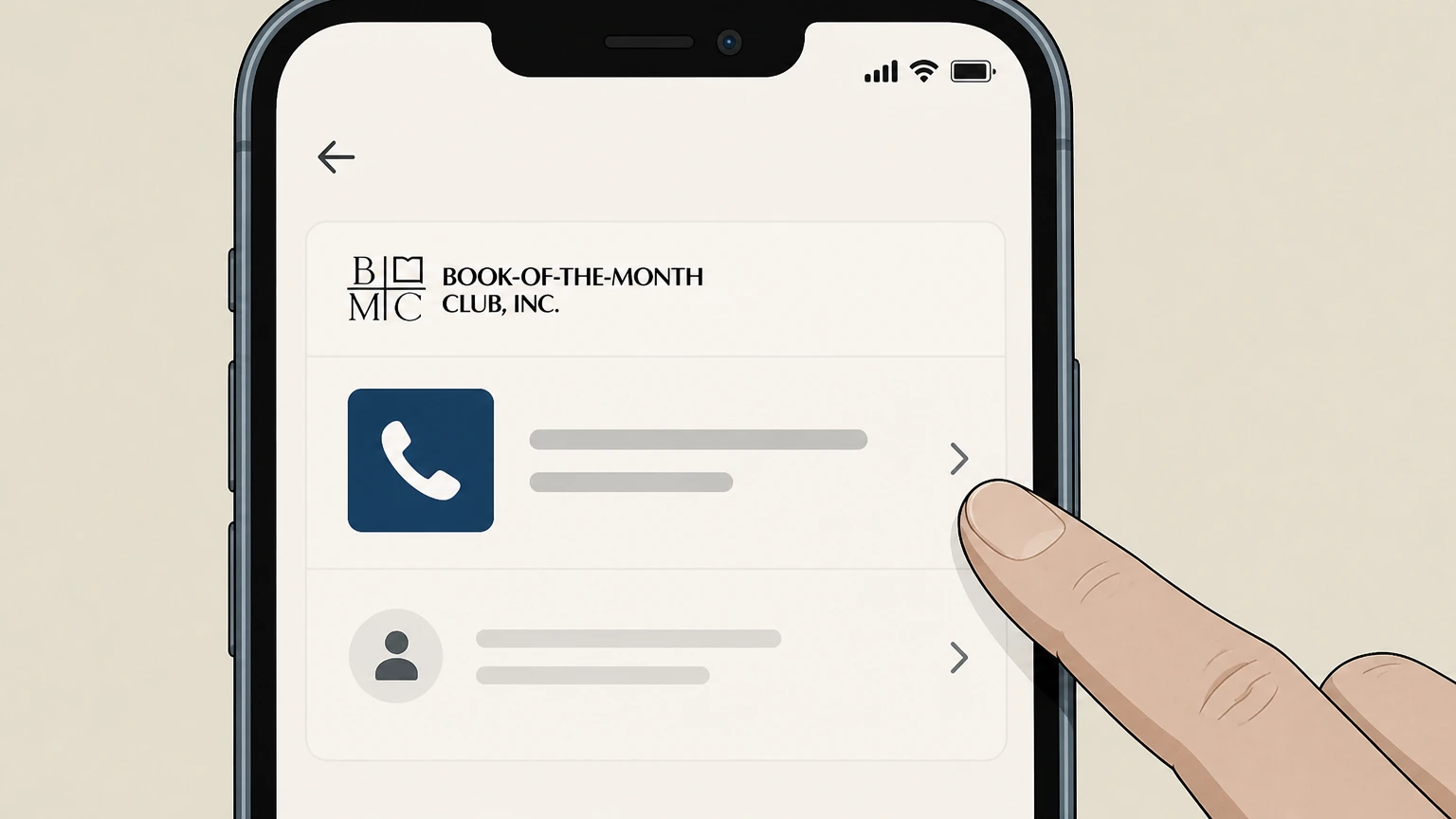 Book of the Month Phone with Book of the Month cancellation: Call the customer service number in the Terms of use