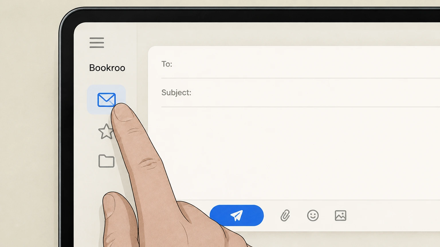 Editorial illustration for Open your email app or webmail in the Email Bookroo support cancellation route for Bookroo