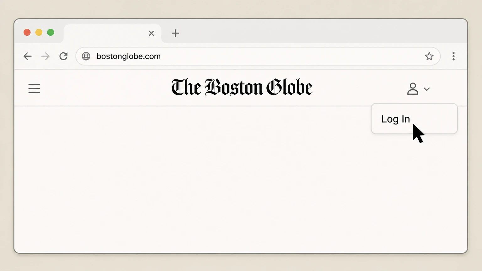 The Boston Globe BostonGlobe.com My Account (digital subscriptions) cancellation: Open the Log In page