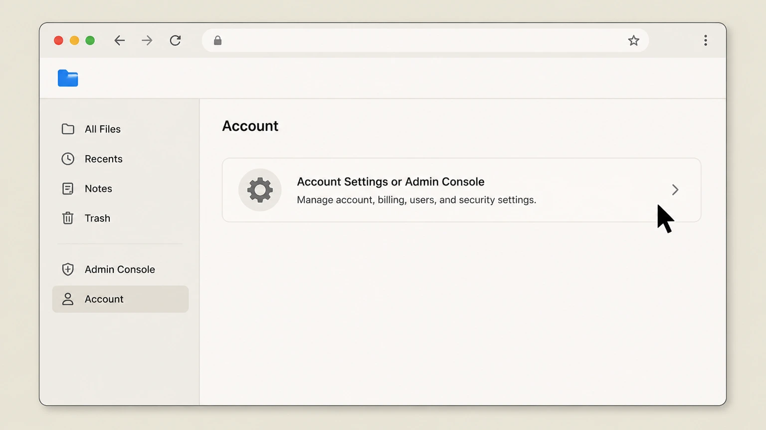 Box web cancellation: Open Account Settings or Admin Console