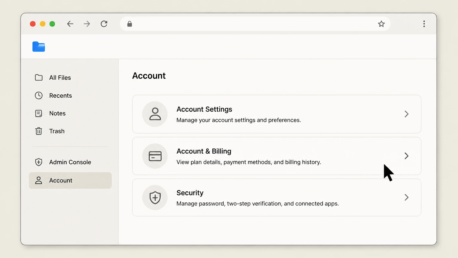 Box web cancellation: Open Account & Billing