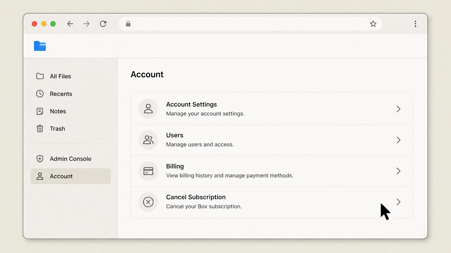 Box web cancellation: Select the cancellation option