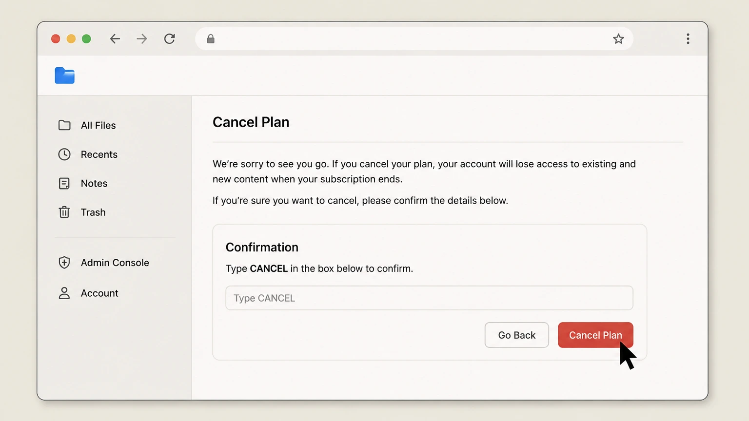 Box web cancellation: Complete the confirmation prompts