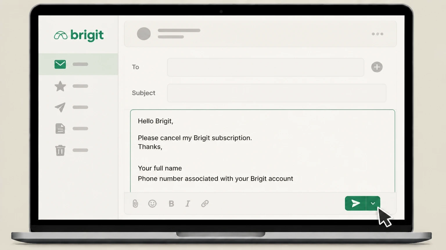 Brigit Email Brigit support cancellation: Request cancellation and identify your account