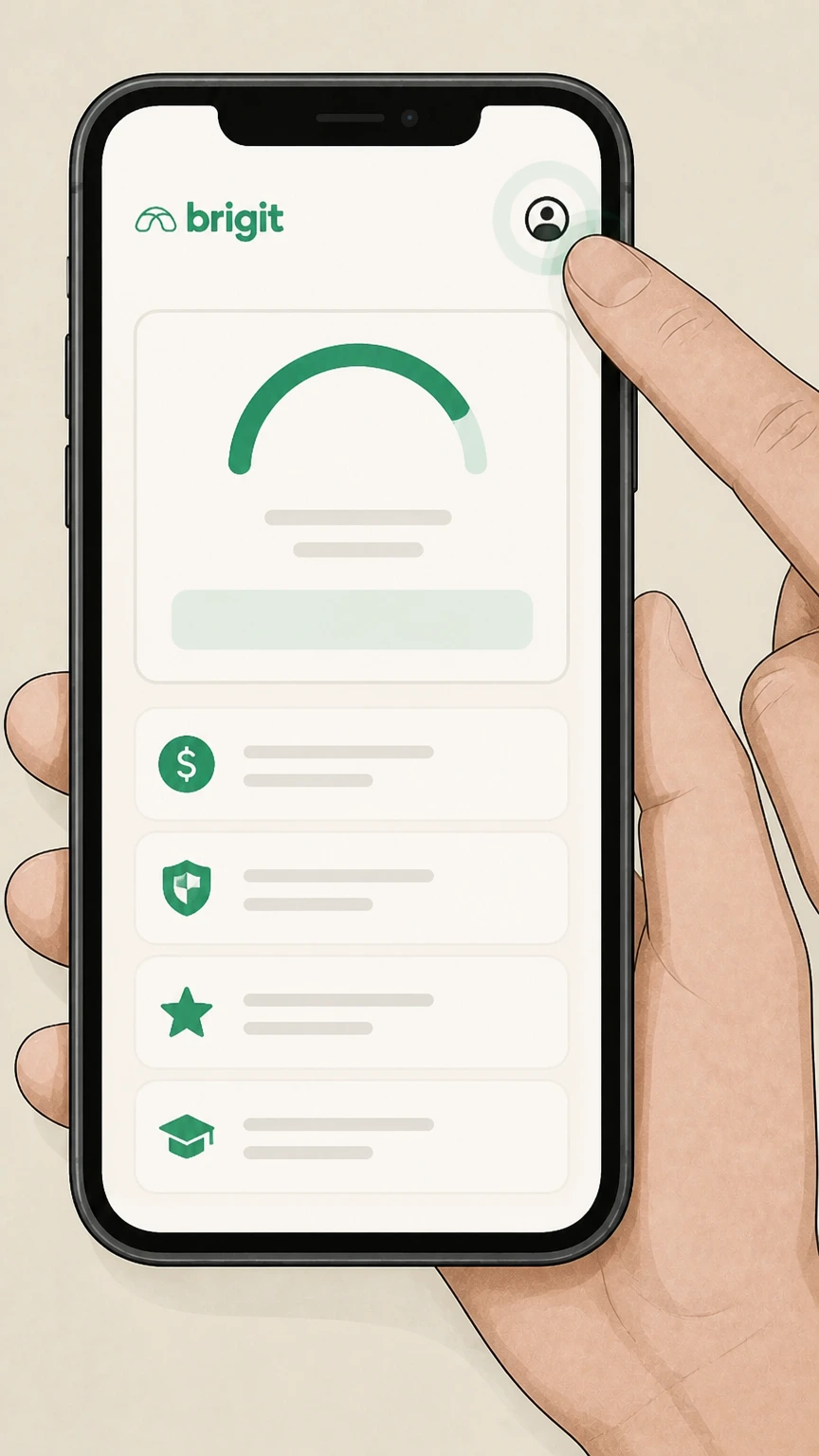 Brigit Brigit app (direct billing) cancellation: Open Account Settings from the profile icon