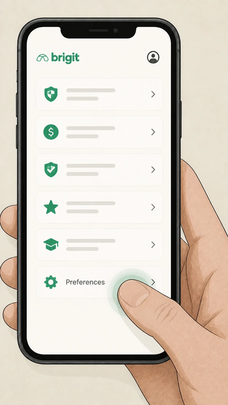 Brigit Brigit app (direct billing) cancellation: Scroll to the Preferences section