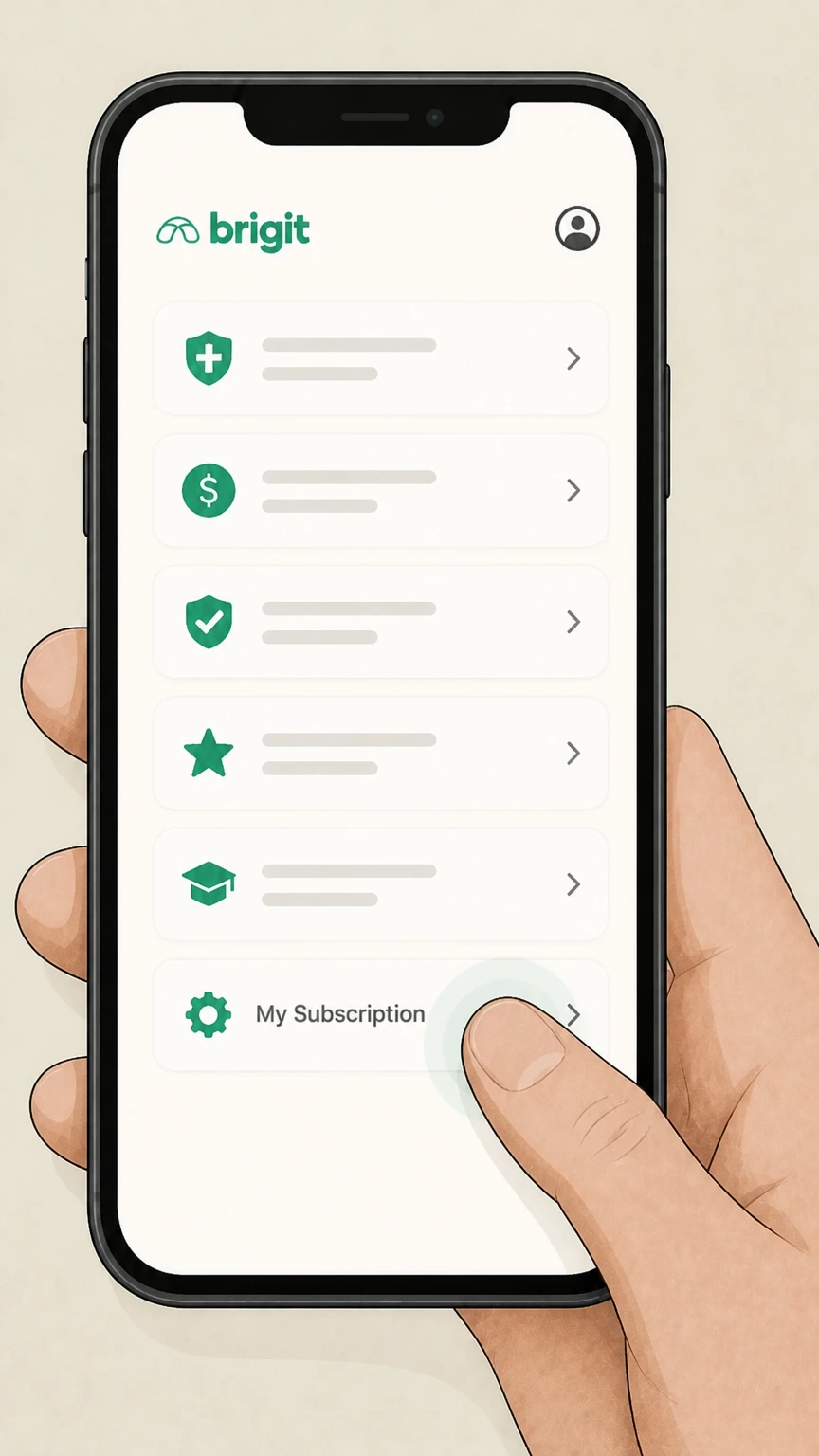 Brigit Brigit app (direct billing) cancellation: Tap My Subscription