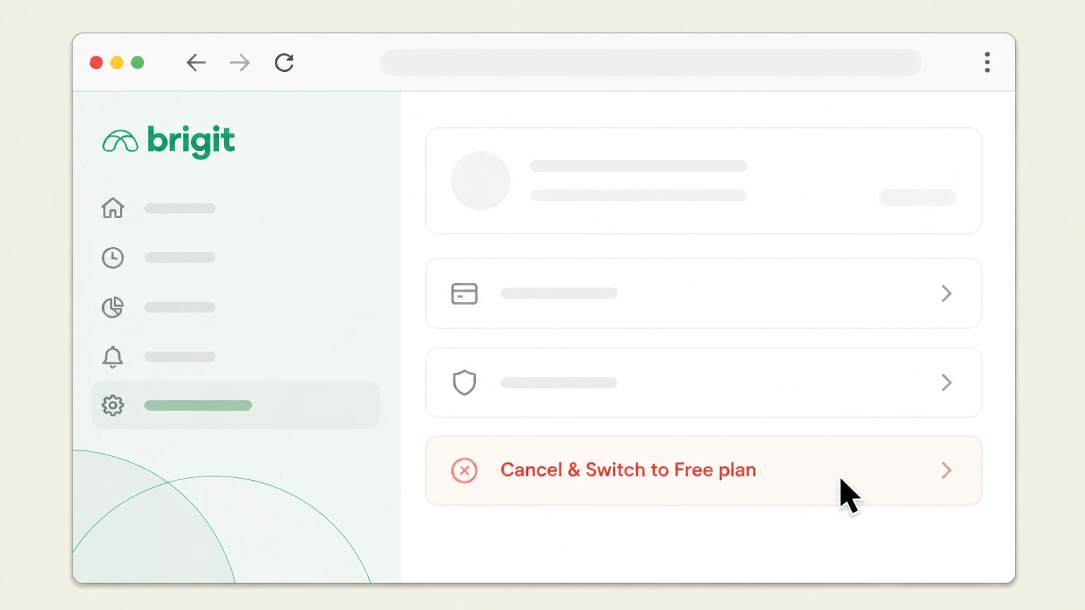 Brigit Brigit website cancellation: Click Cancel & Switch to Free plan