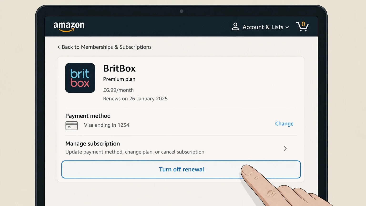 BritBox amazon cancellation: Turn off renewal