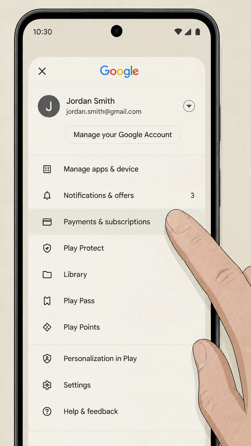 BritBox google-play cancellation: Open Payments & subscriptions