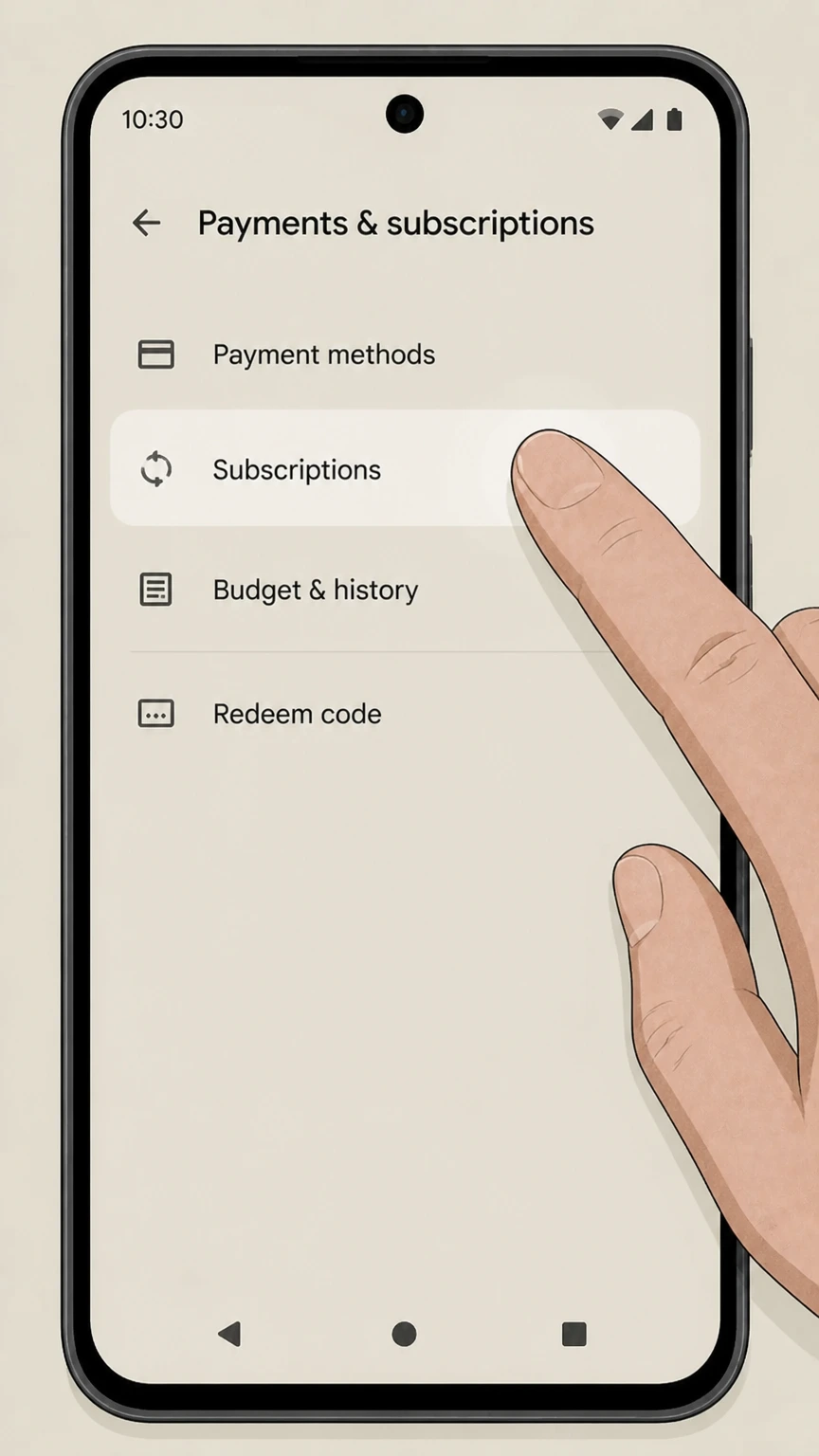 BritBox google-play cancellation: Open Subscriptions
