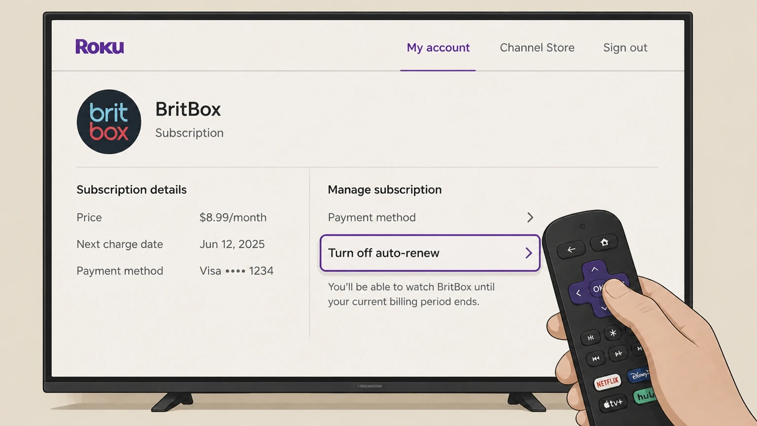 BritBox roku cancellation: Turn off auto-renew