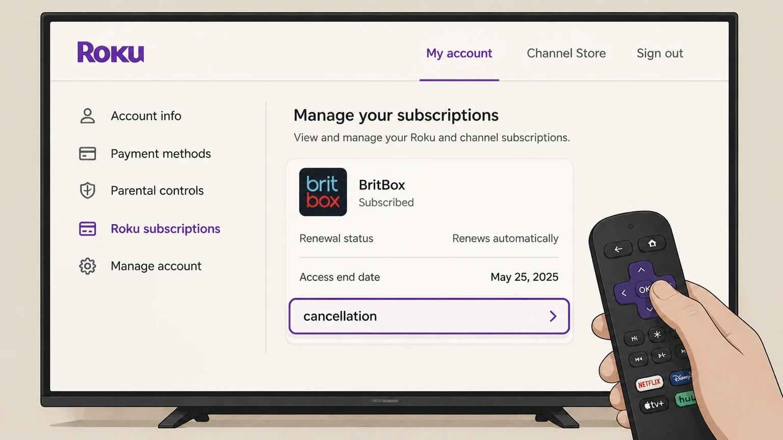 BritBox roku cancellation: Confirm cancellation