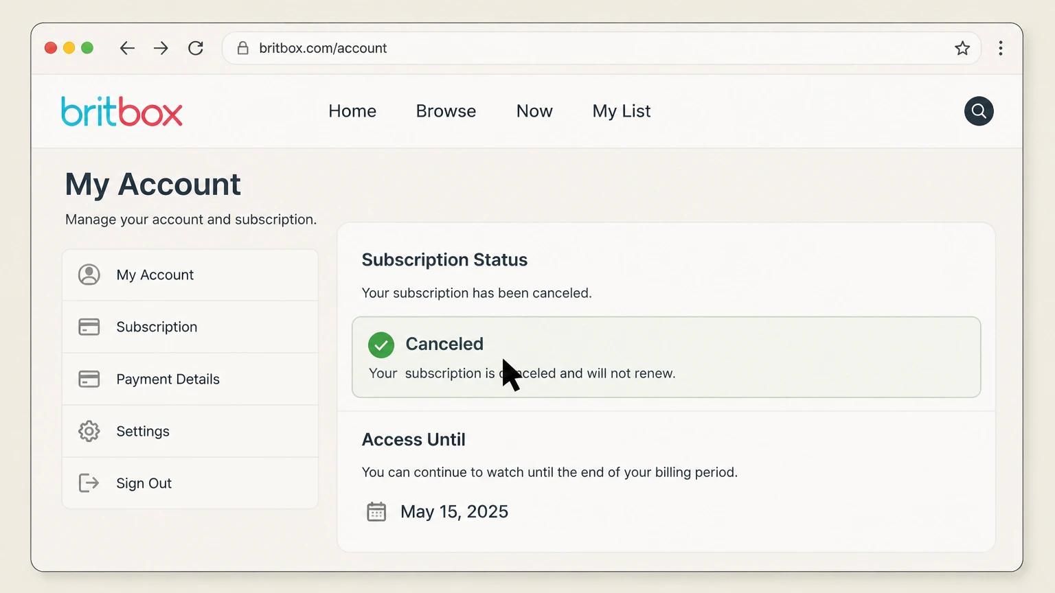 BritBox web cancellation: Save the end date