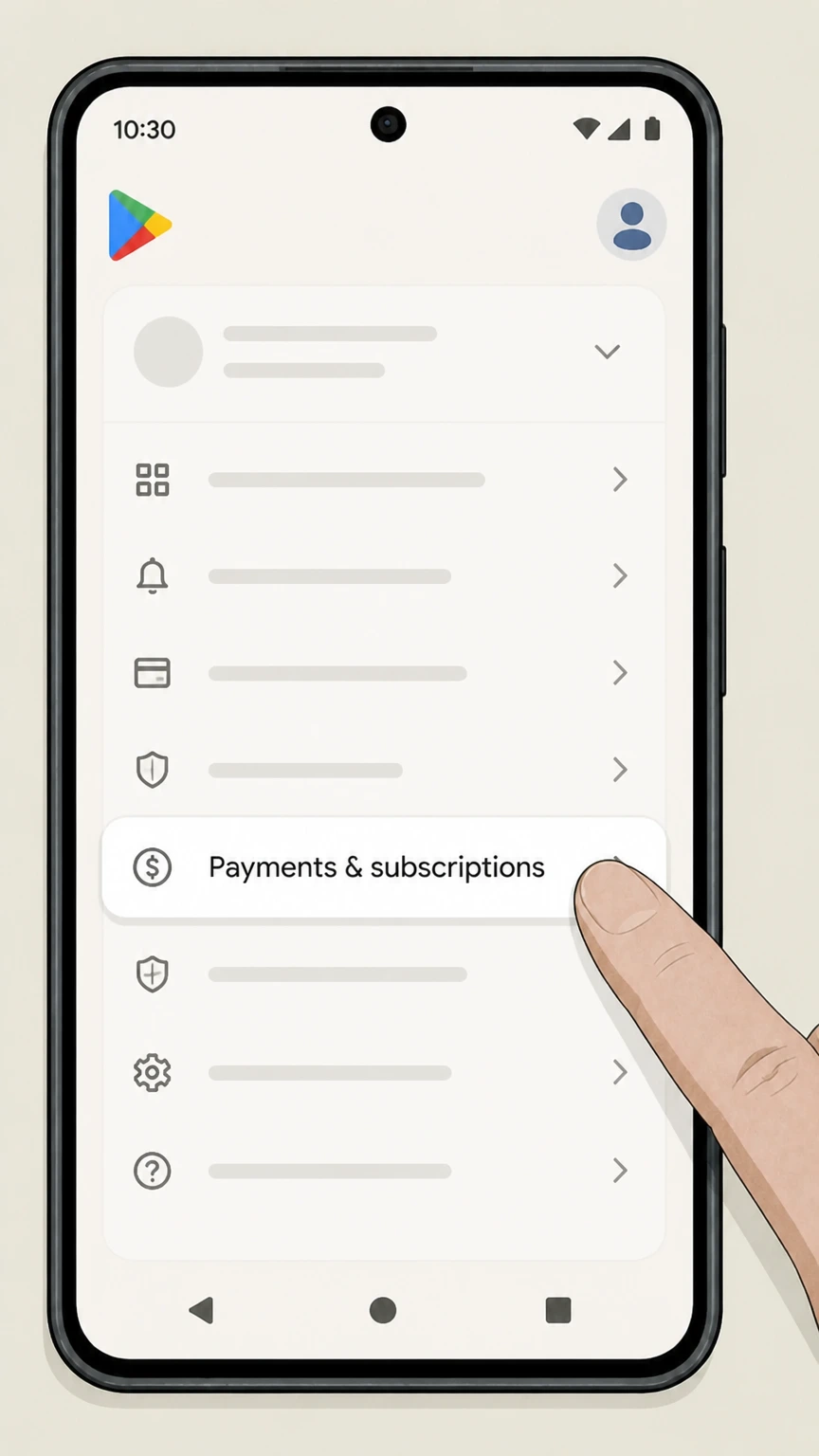 Bumble Google Play Store (Android) cancellation: Open Payments & subscriptions