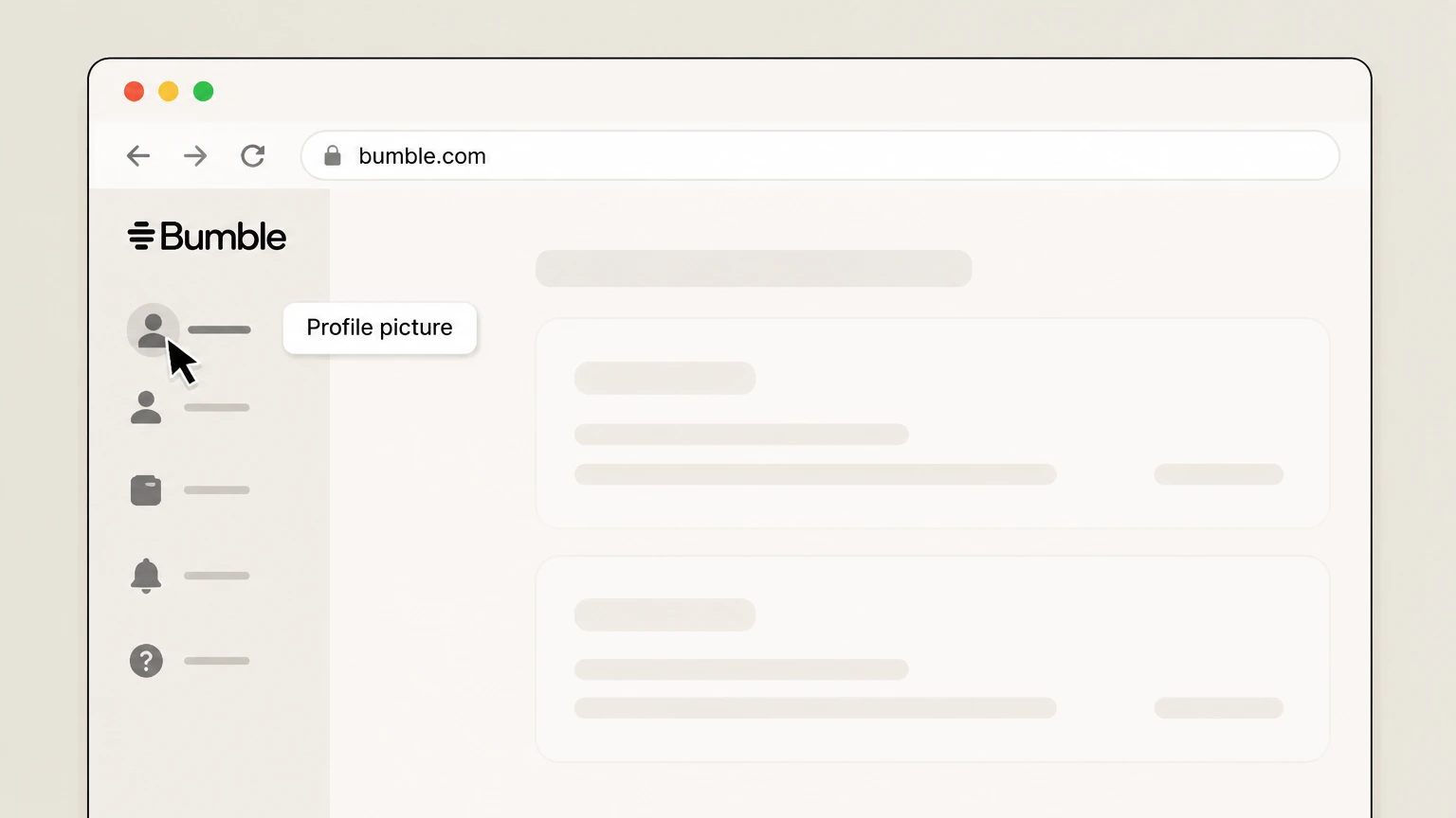 Bumble Bumble website (card, PayPal, Apple Pay, Bumble Web) cancellation: Open your profile menu