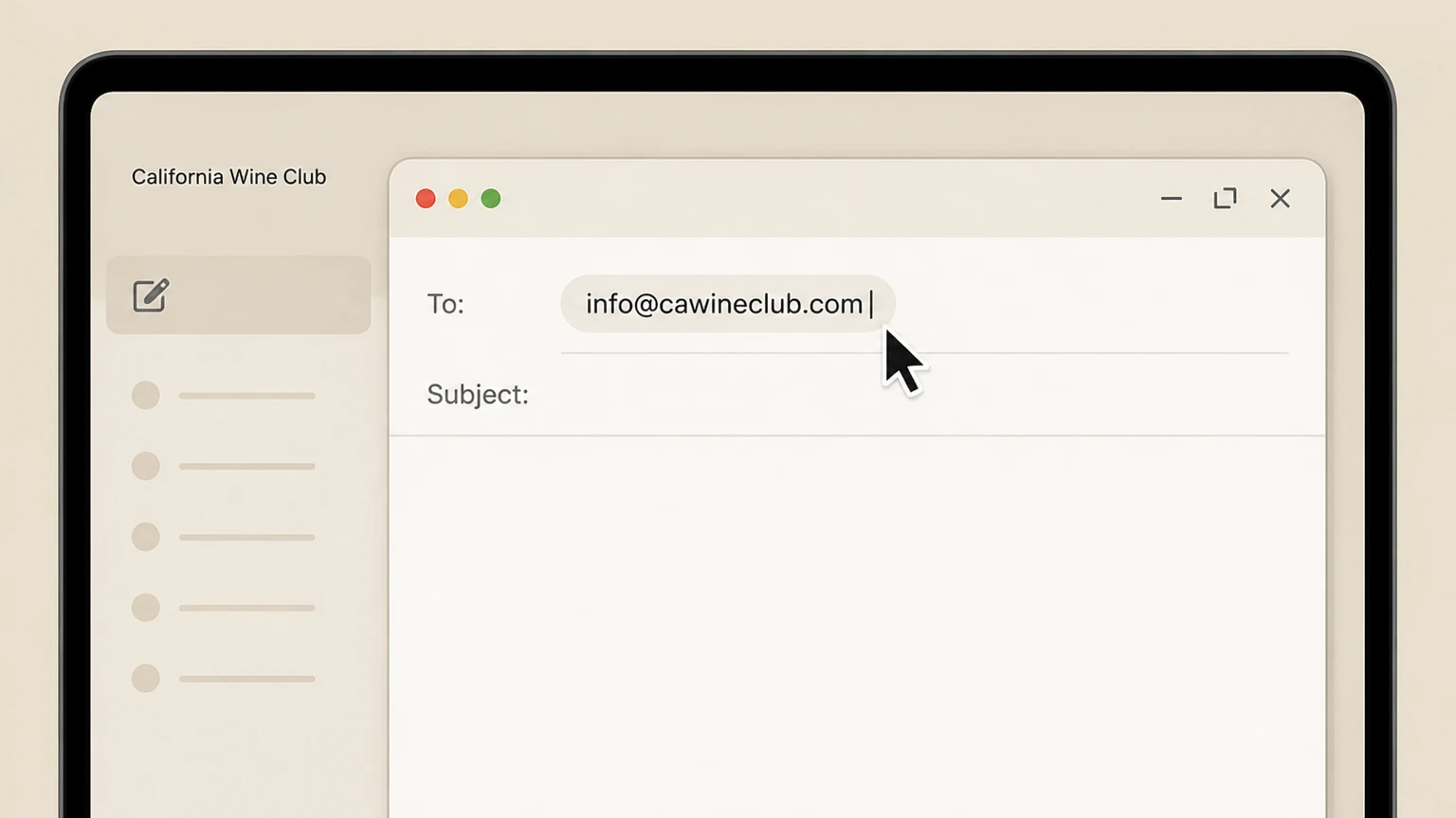 California Wine Club Email support: Compose a new email to customer service