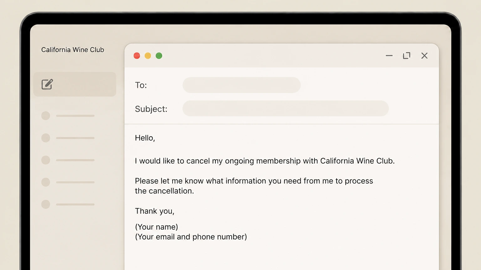California Wine Club Email support: Explain your cancellation request