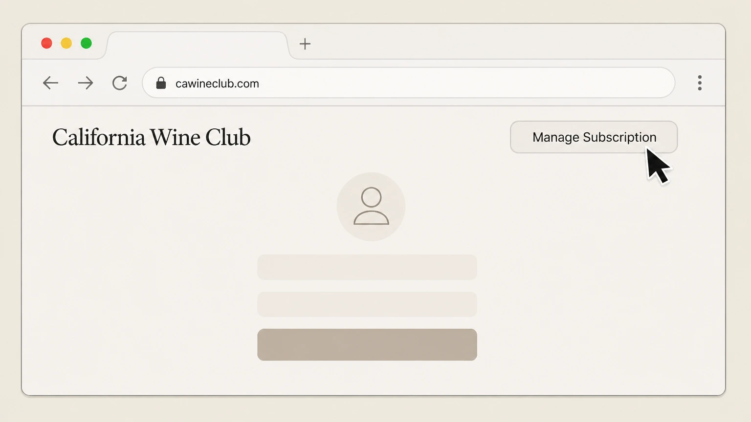 California Wine Club Website account: Open Manage Subscription