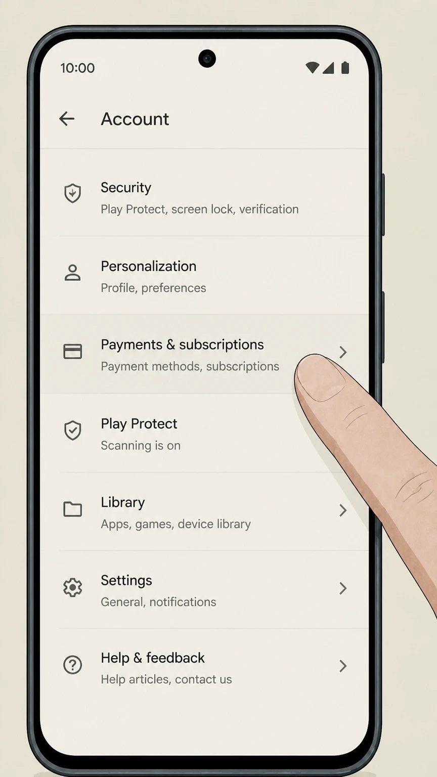 Calm google-play cancellation: Open Payments & subscriptions