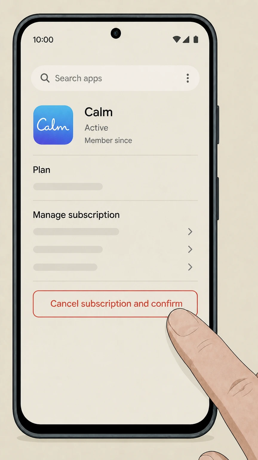 Calm google-play cancellation: Tap Cancel subscription and confirm