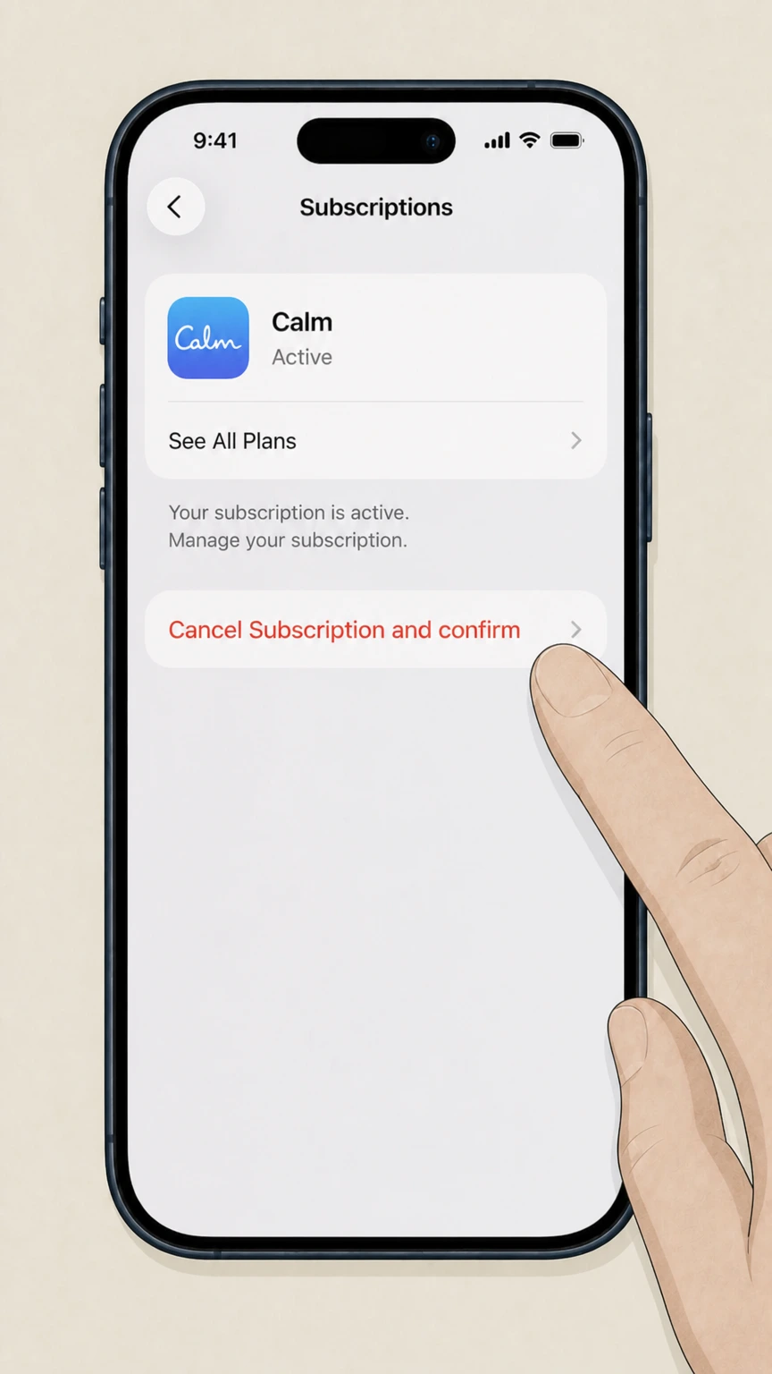 Calm ios cancellation: Tap Cancel Subscription and confirm