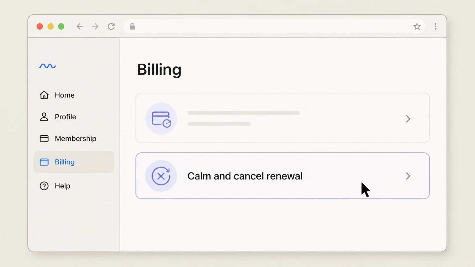 Calm web cancellation: Select Calm and cancel renewal