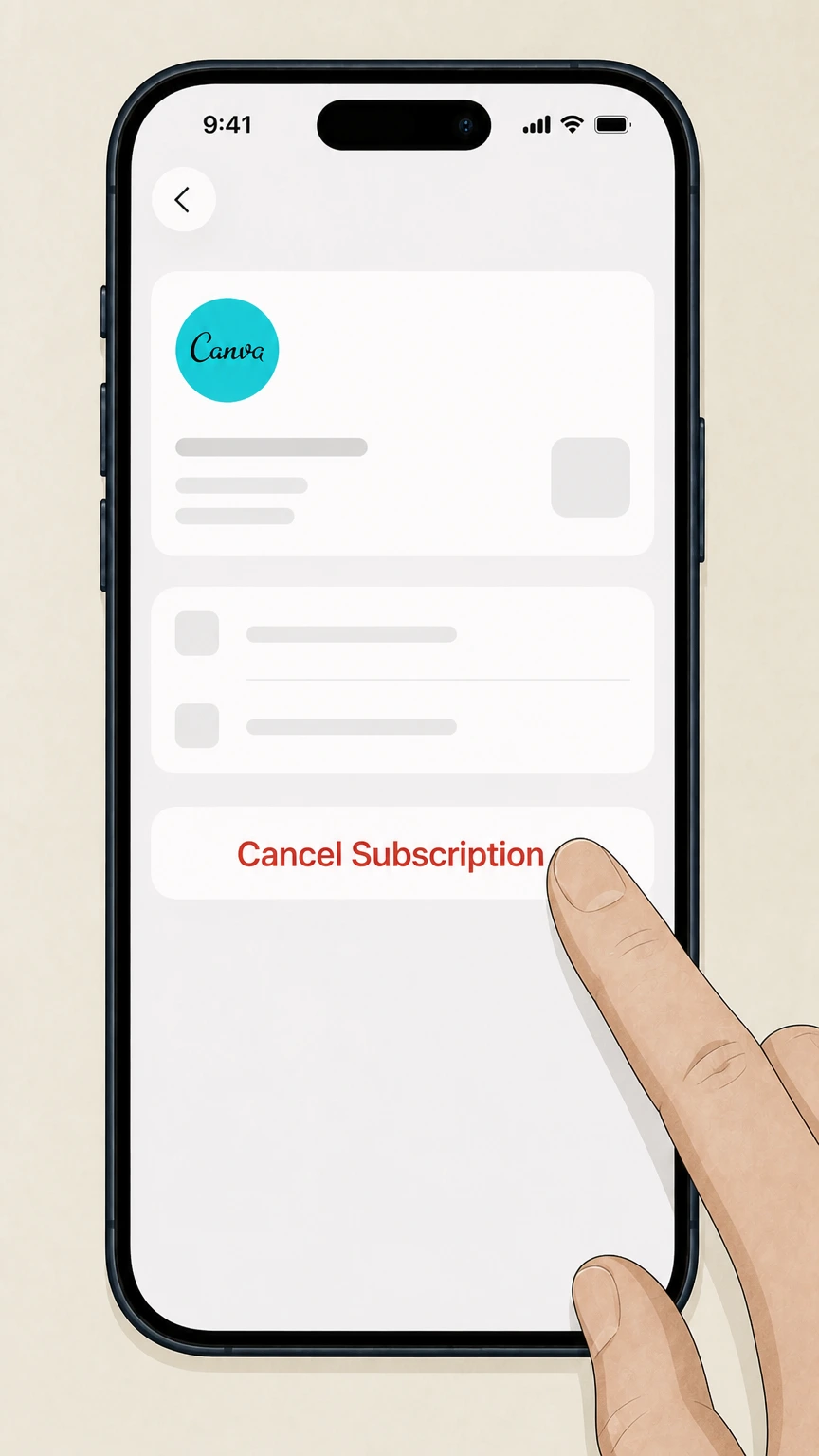 Canva cancel an app store subscription: Tap Cancel Subscription