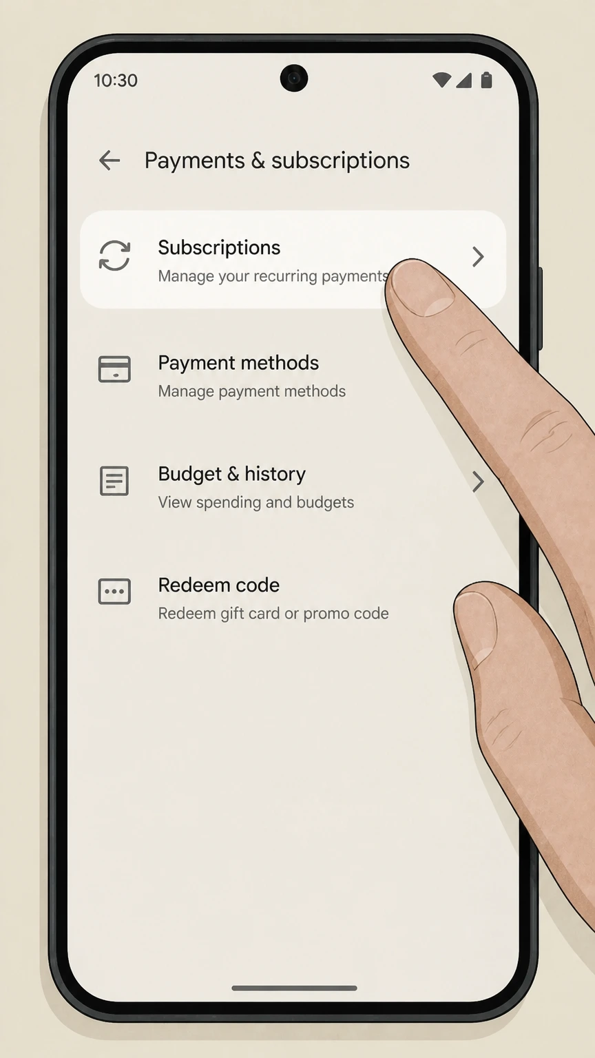 Canva google-play cancellation: Open Subscriptions