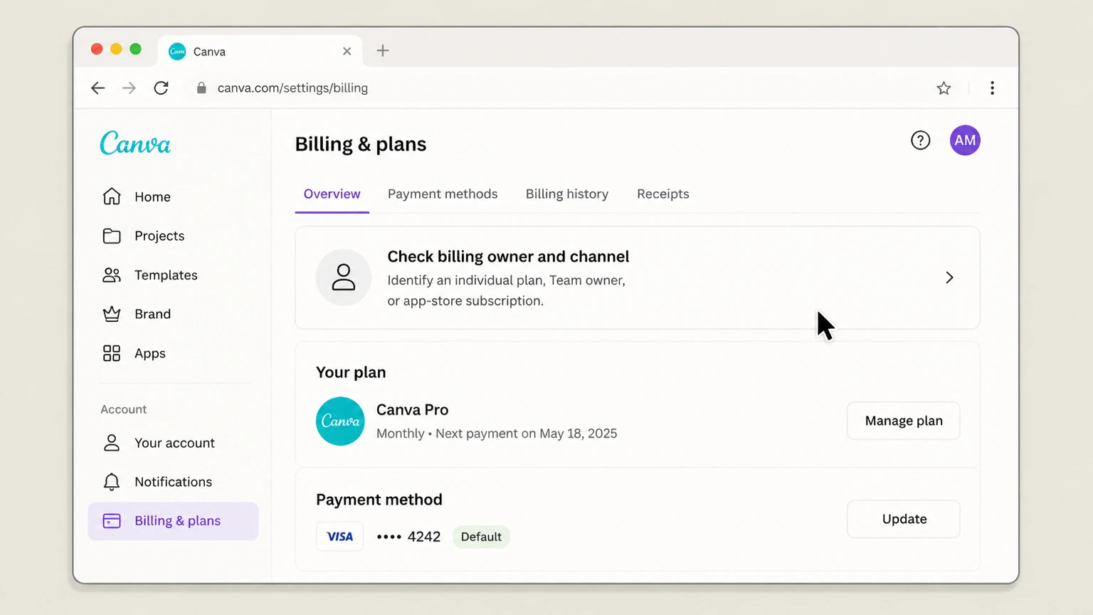 Canva web cancellation: Check billing owner and channel