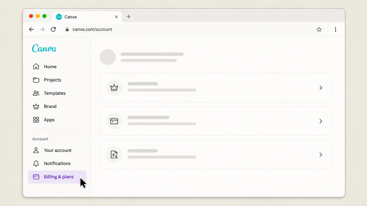 Canva web cancellation: Open Billing & plans