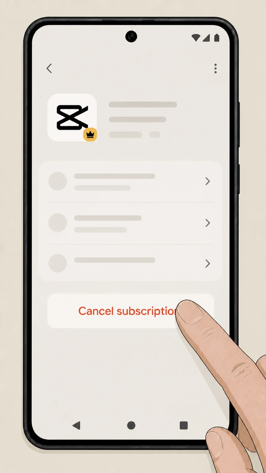 CapCut Pro Android (Google Play billing) cancellation: Cancel the subscription