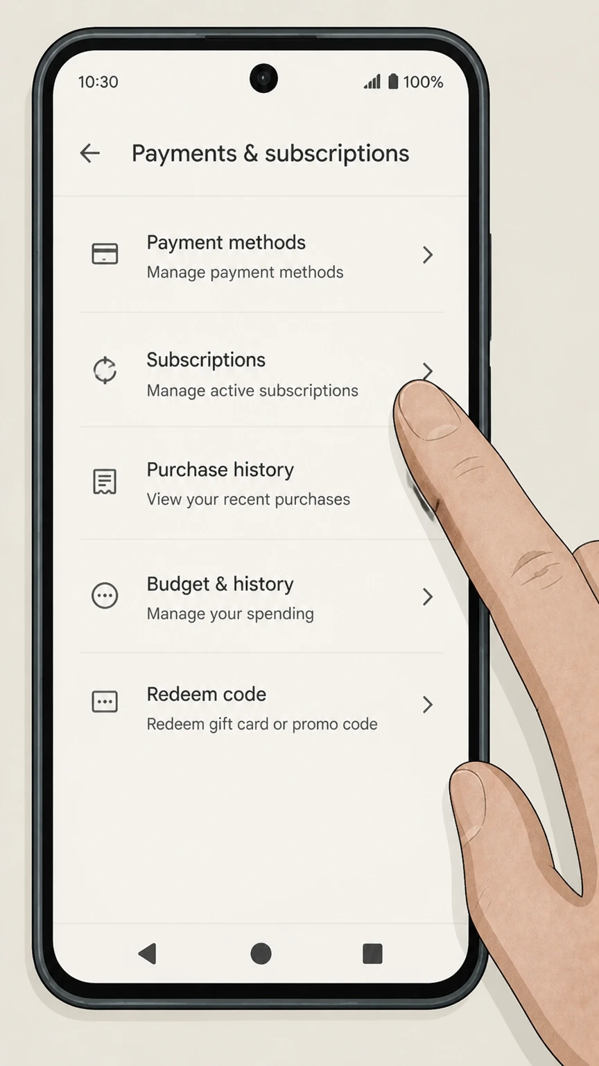 ChatGPT android cancellation: Open Subscriptions