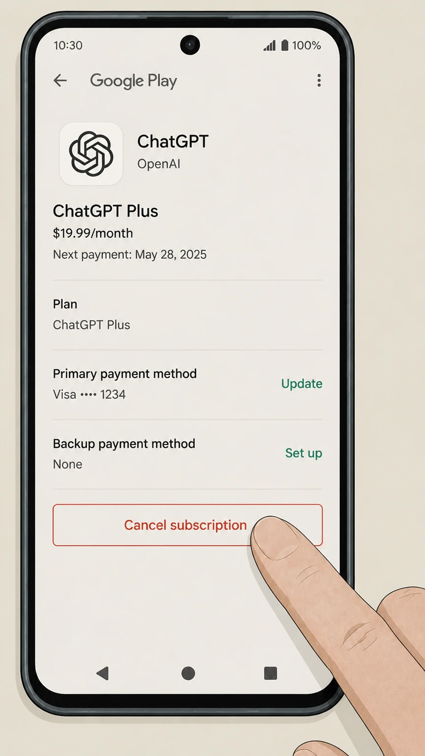 ChatGPT android cancellation: Choose Cancel subscription