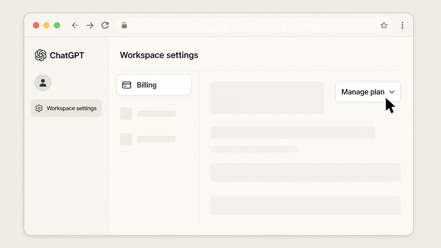 ChatGPT Business cancellation: open Manage plan