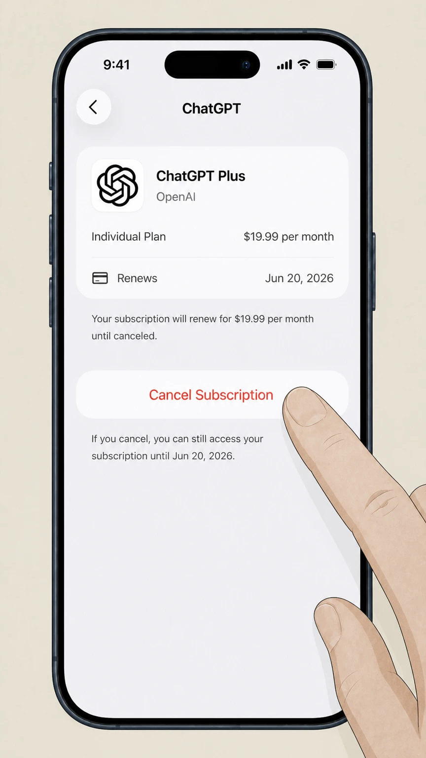 ChatGPT ios cancellation: Tap Cancel Subscription
