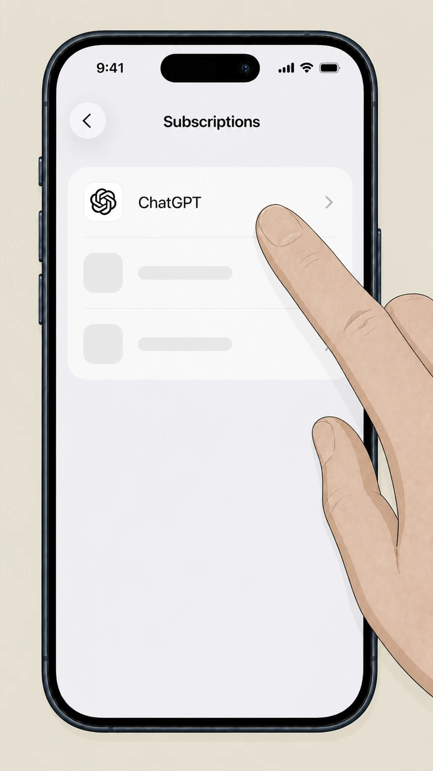 ChatGPT iPhone cancellation: select ChatGPT in Apple Subscriptions