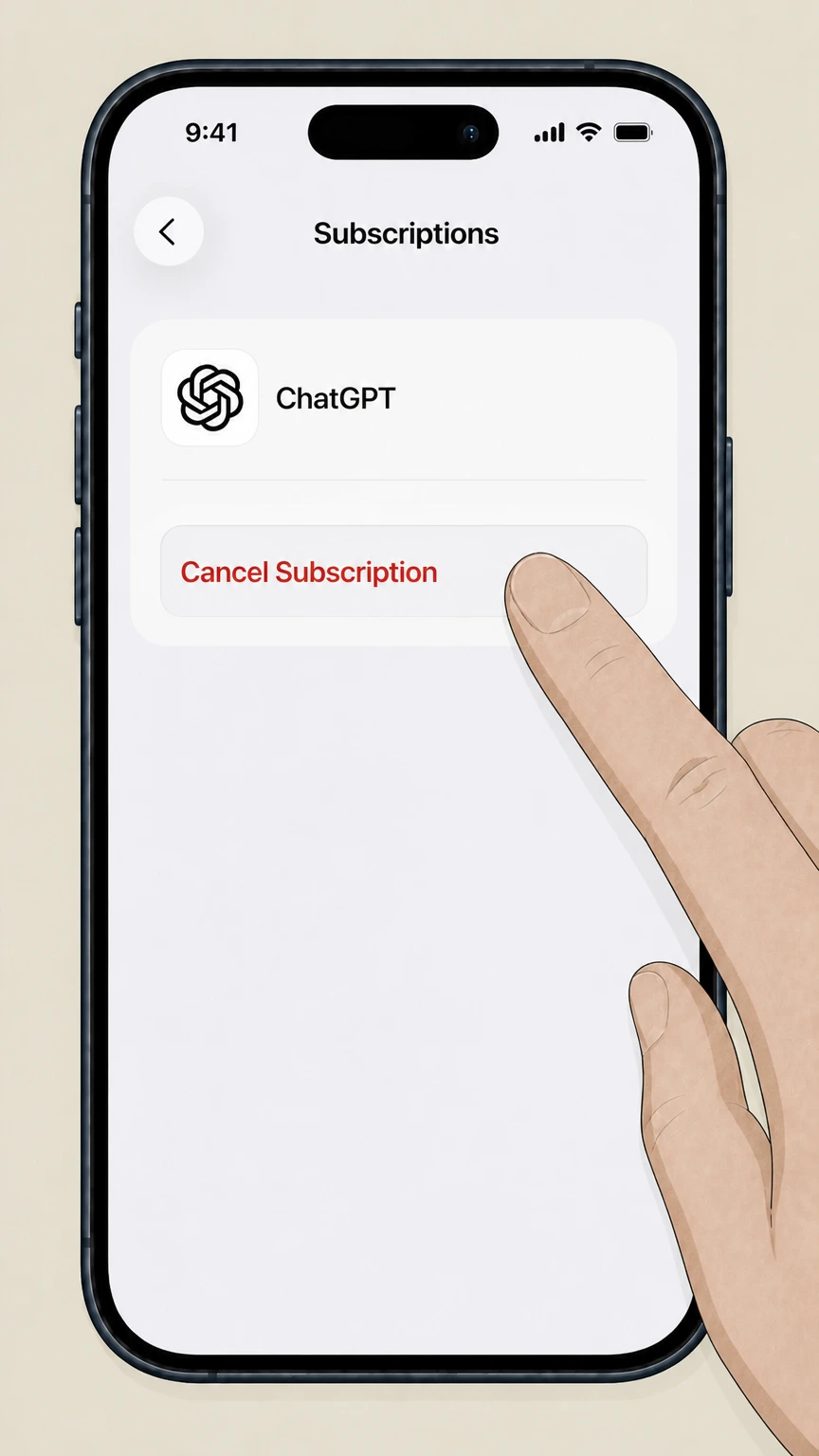 ChatGPT iPhone cancellation: tap Cancel Subscription